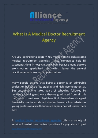 medical doctor recruitment agencies