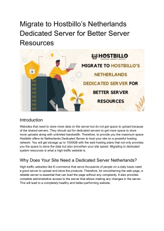 Migrate to Hostbillo’s Netherlands Dedicated Server for Better Server Resources