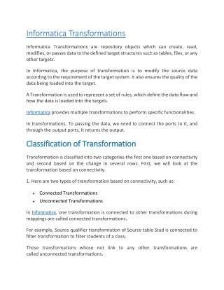 Informatica Transformations