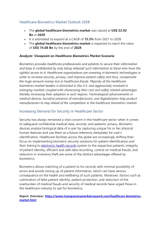 Healthcare Biometrics Market Outlook 2028