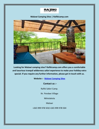 Malawi Camping Sites | Rafikicamp.com