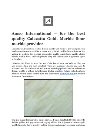 Amso International – for the best quality Calacatta Gold, Marble floor marble provider