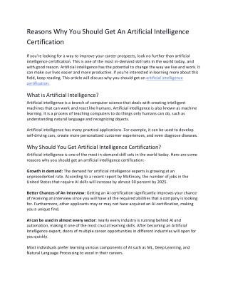 Reasons Why You Should Get An Artificial Intelligence Certification