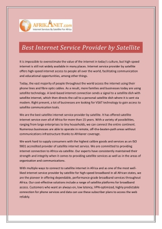 Best Internet Service Provider by Satellite