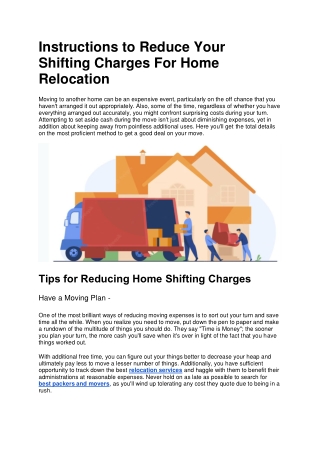 Instructions to Reduce Your Shifting Charges For Home Relocation