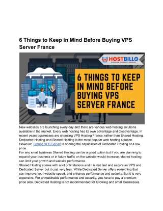 6 Things to Keep in Mind Before Buying VPS Server France