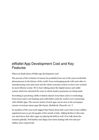 eWallet App Development Cost and Key Features