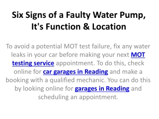 Six Signs of a Faulty Water Pump, It's Function & Location