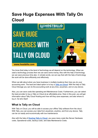 Save Huge Expenses With Tally On Cloud