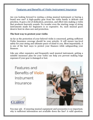 Features and Benefits of Violin Instrument Insurance