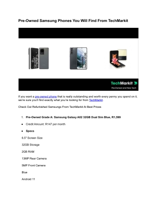 Pre-Owned Samsung Phones You Will Find From TechMarkit