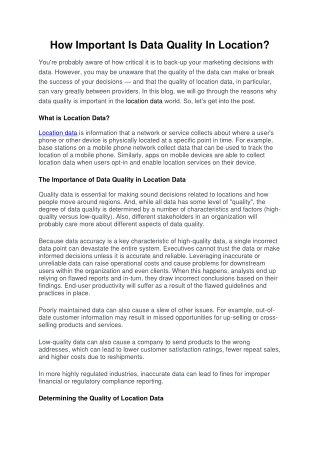 How Important Is Data Quality In Location