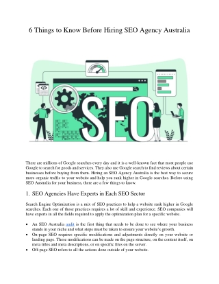 6 Things to Know Before Hiring SEO Agency Australia