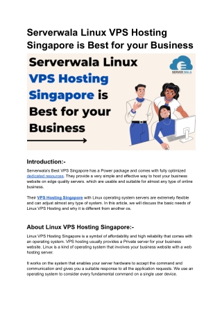 Serverwala Linux VPS Hosting Singapore is Best for your Business