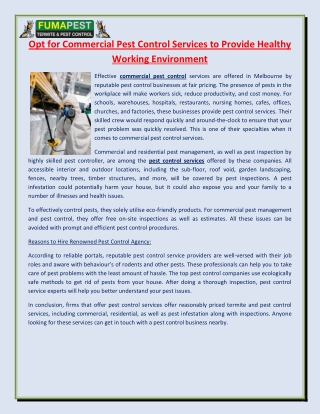 Opt for Commercial Pest Control Services to Provide Healthy Working Environment