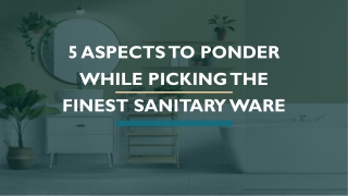 5 ASPECTS TO PONDER WHILE PICKING THE FINEST SANITARY WARE