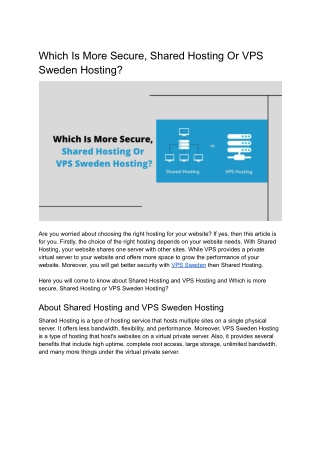 Which Is More Secure, Shared Hosting Or VPS Sweden Hosting?