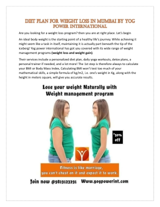 Diet Plan for Weight Loss in Mumbai by Yog Power International