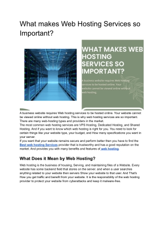 What makes Web Hosting Services so Important?