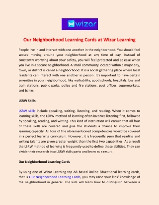 Our Neighborhood Learning Cards at Wizar Learning