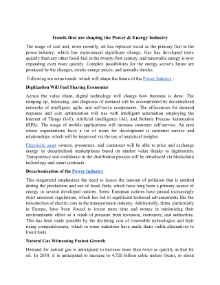 Trends that are shaping the Power & Energy Industry.