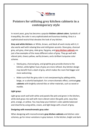 Pointers for utilizing grey kitchen cabinets in a contemporary style