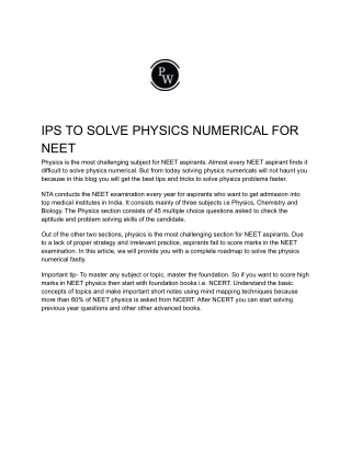 Tips To Solve Physics Numerical for NEET