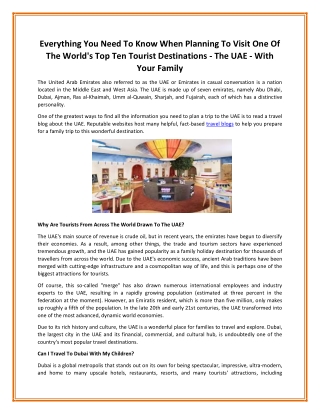 Everything You Need To Know When Planning To Visit One Of The World's Top Ten Tourist Destinations - The UAE - With Your