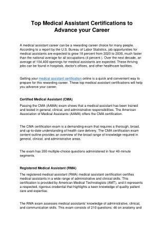 Top Medical Assistant Certifications to Advance your Career