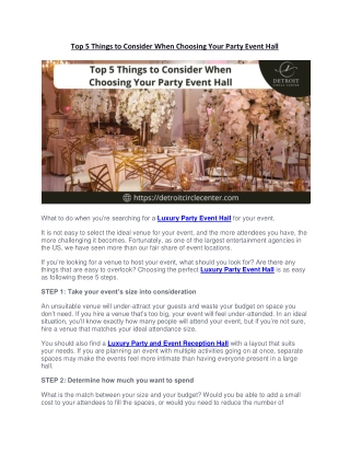 Top 5 Things to Consider When Choosing Your Party Event Hall