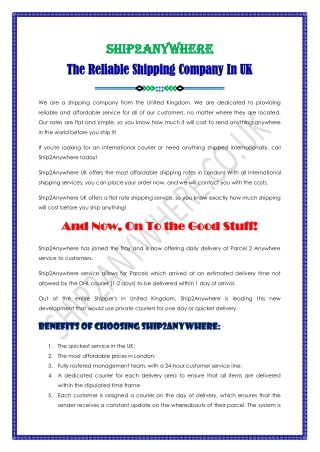 The Reliable Shipping Company In UK