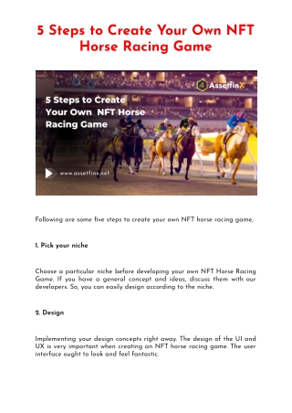 Simple Steps To Create Your Own NFT Horse Racing Game