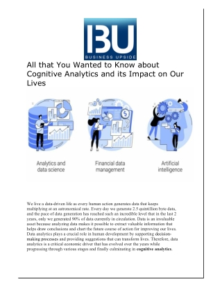 All that You Wanted to Know about Cognitive Analytics and its Impact on Our Lives