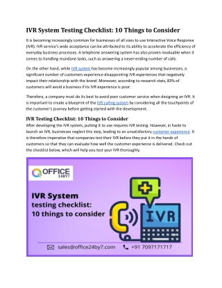 IVR System Testing Checklist- 10 Things to Consider