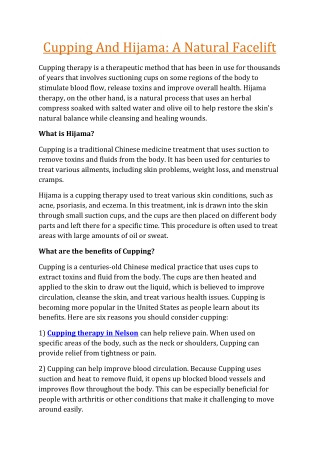 Cupping Therapy in Nelson