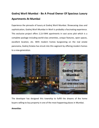 Godrej Worli Mumbai - Luxurious And Spacious Homes In Mumbai