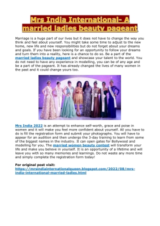 Mrs India International- A married ladies beauty pageant