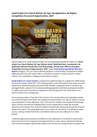 Saudi Arabia Corn Starch Market Research Report 2022-2027