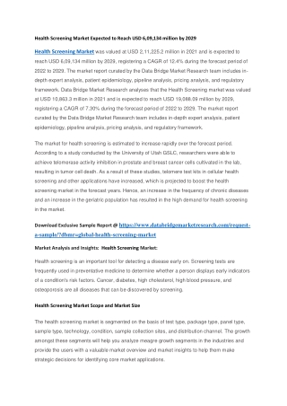 Health Screening Market Expected to Reach USD 6,09,134 million by 2029