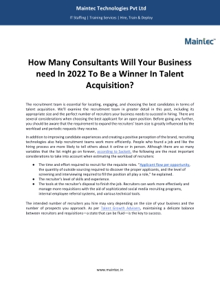 Business need In 2022 To Be A Winner In Talent acquisition