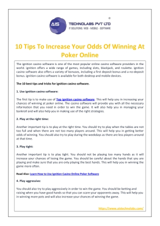10 Tips To Increase Your Odds Of Winning At Poker Online