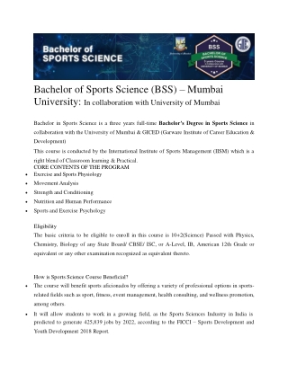 Bachelor of Sports Science in collaboration with Mumbai University