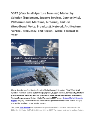 VSAT (Very Small Aperture Terminal) Market Global Forecast to 2027