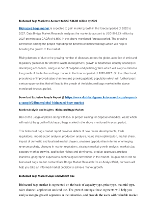 Biohazard Bags Market to Account to USD 516.83 million by 2027