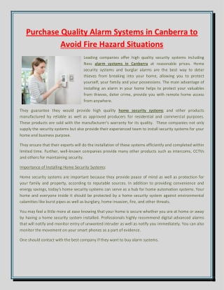 Purchase Quality Alarm Systems in Canberra to Avoid Fire Hazard Situations