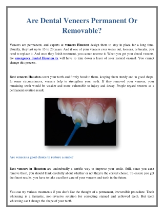 Are Dental Veneers Permanent Or Removable?