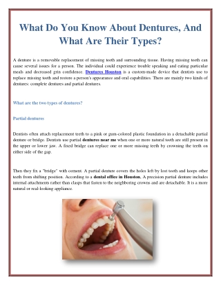 What Do You Know About Dentures, And What Are Their Types?