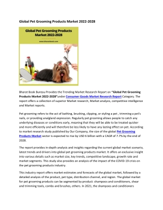 Global Pet Grooming Products Market 2022-2028