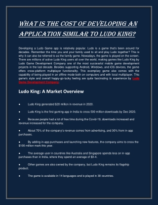 What Is The Cost Of Developing An Application Similar To Ludo King?