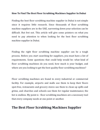 How To Find The Best Floor Scrubbing Machines Supplier In Dubai